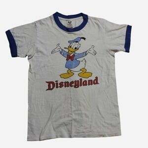 Womens Vintage 80s Rare Disneyland Donald Duck Ringer T-shirt